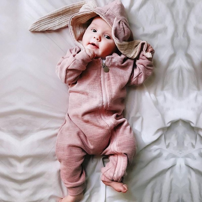 男の子 女の子 長袖 ベビー服 新生児 ジッパー カバーオール うさ耳 ロンパース グレー 赤ちゃん服 ピンク フード付き うさぎ
