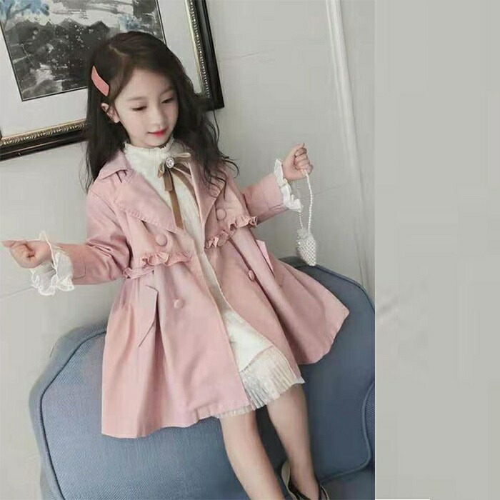 女の子 トレンチコート ブルー ピンク ガーリー おしゃれ フリル ロングコート