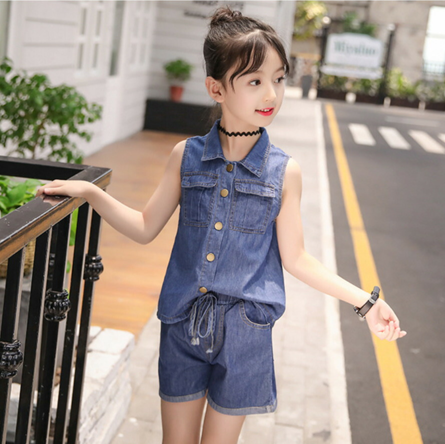 楽天市場 デニムパンツセット 2点セットアップ ノースリーブ 子供服 キッズ 女の子 デニムシャツ 半袖 ショートパンツ 半ズボン カジュアルセット 夏 110cm 1cm 130cm 140cm 150cm 160cm 子供服 アイ