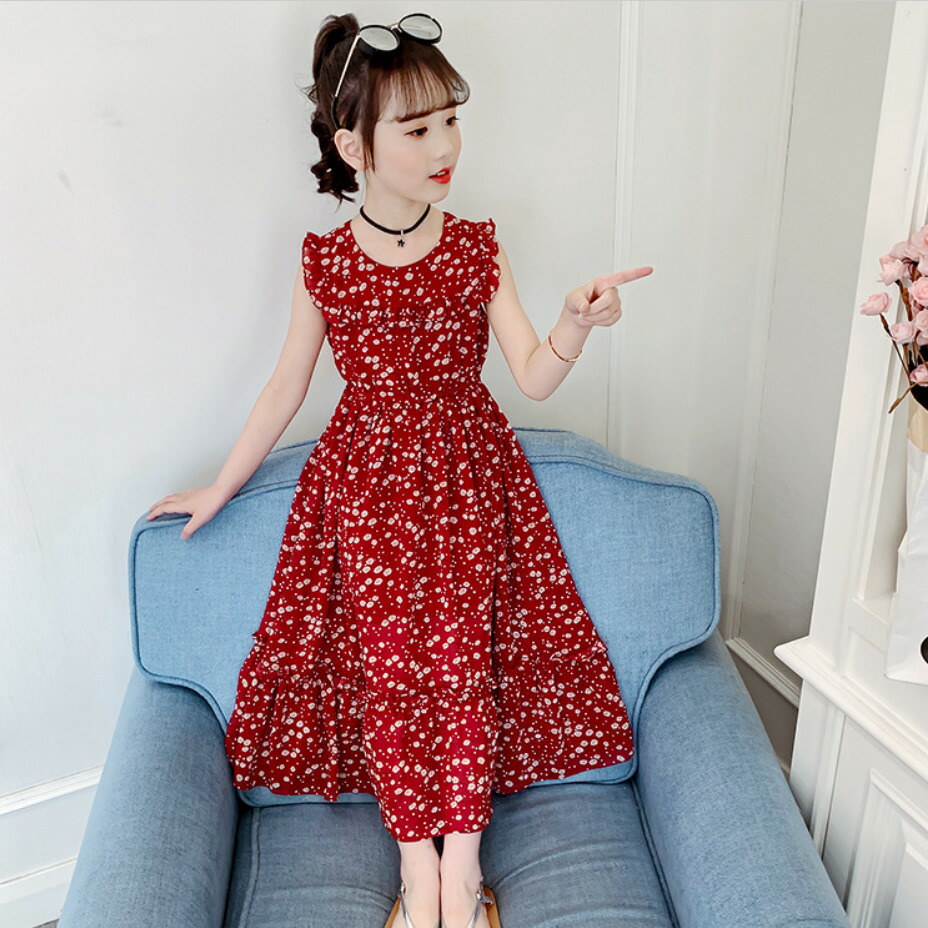 楽天市場 ワンピース マキシワンピース ロングワンピース ワインレッド レッド 子供服 ノースリーブ キャミワンピース 女の子 花柄 キッズ 夏 シフォン素材 フリル 発表会 110cm 1cm 130cm 140cm 150cm 160cm 子供服 アイ