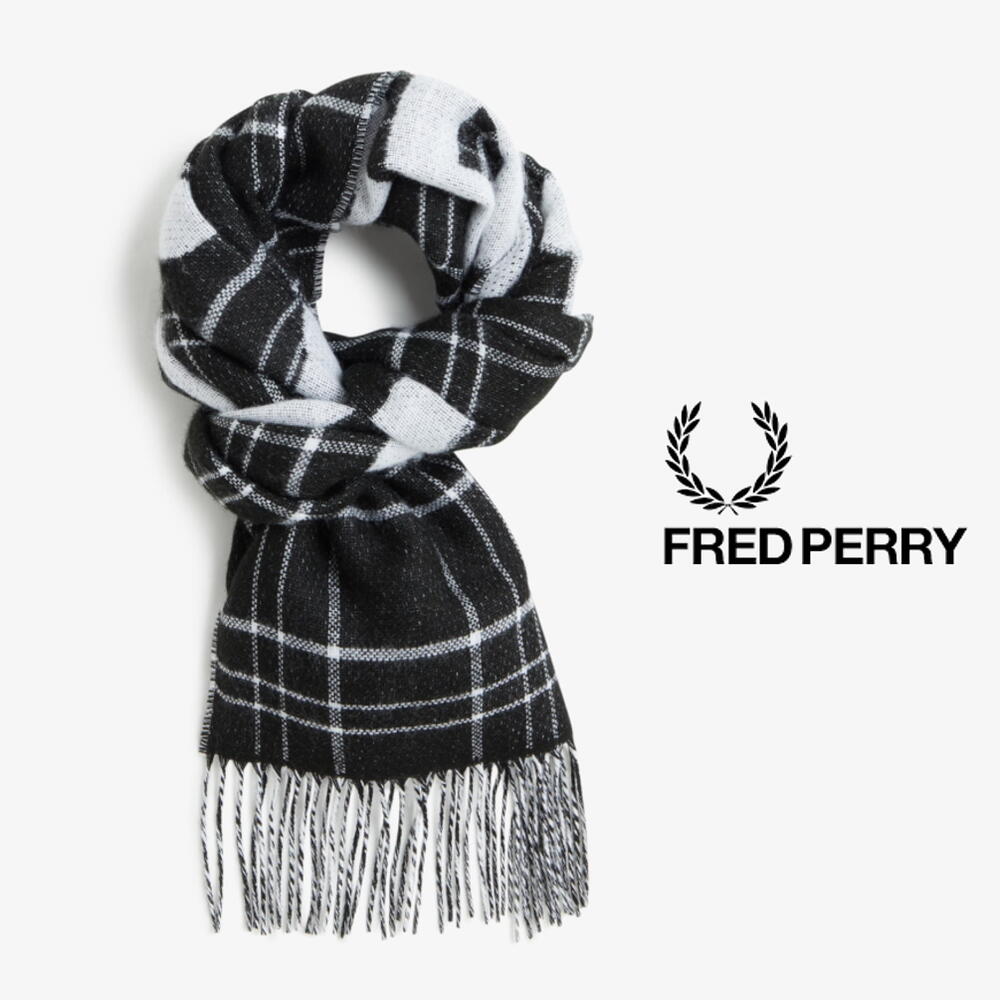 ４月限定！最大全額ポイント還元※要エントリー フレッドペリー FRED PERRY マフラー オーバーサイズ ブランド ジャガード スカーフ Oversized Branded Jacqrd Scarf C4143 L74 (BLACK / SNOW WHITE) ［C］【GHOF】