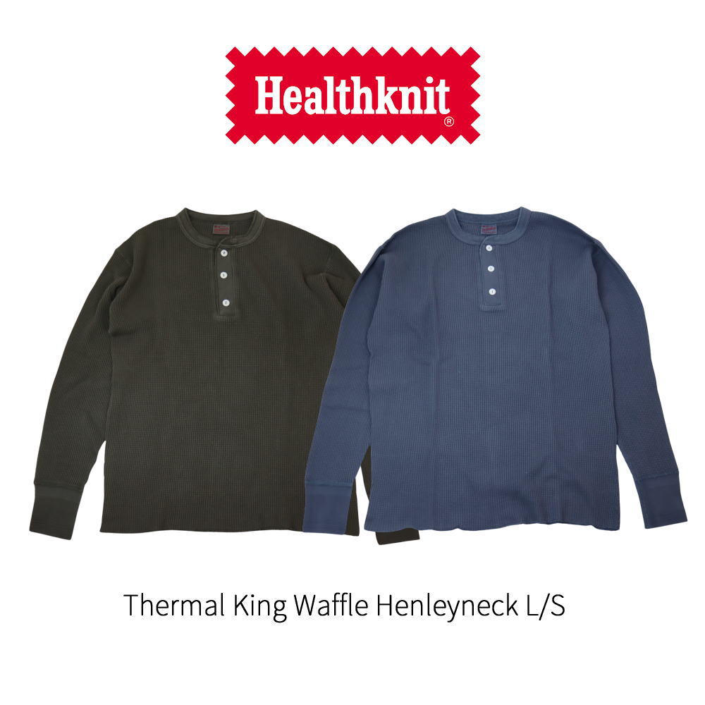 ４月限定！最大全額ポイント還元※要エントリー ヘルスニット Healthknit サーマルキングワッフル ヘンリーネック 長袖 52020 S.ブルー F.ブラック【GJON】