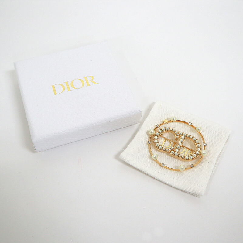 Dior　ゴールド　GP　ブローチ　3連 クリスチャンディオール ロゴ GP ブローチ ゴールド ABランク