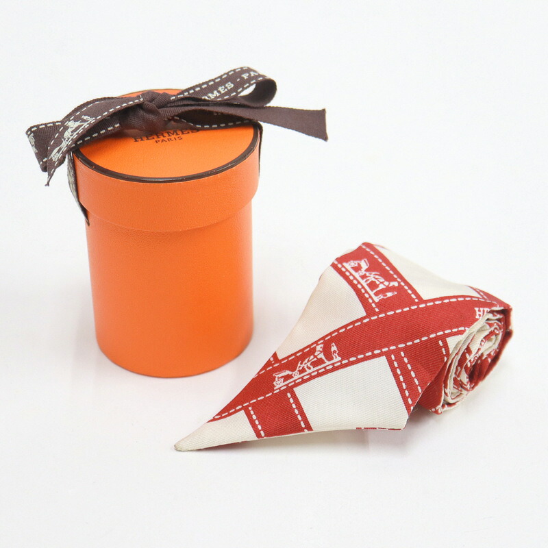 HERMES エルメス　ツイリー スカーフ ボルデュック オレンジ　リボン柄 HERMES エルメス スカーフ ツイリー ボルデュック ブラック