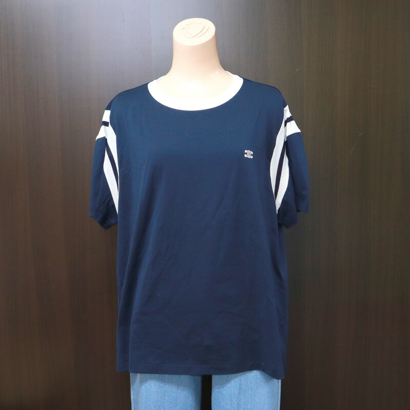 セリーヌ トリオンフ デニム風 Tシャツ 紺 CELINE - セリーヌ 新品未使用 国内正規 23AW 2Q700107P