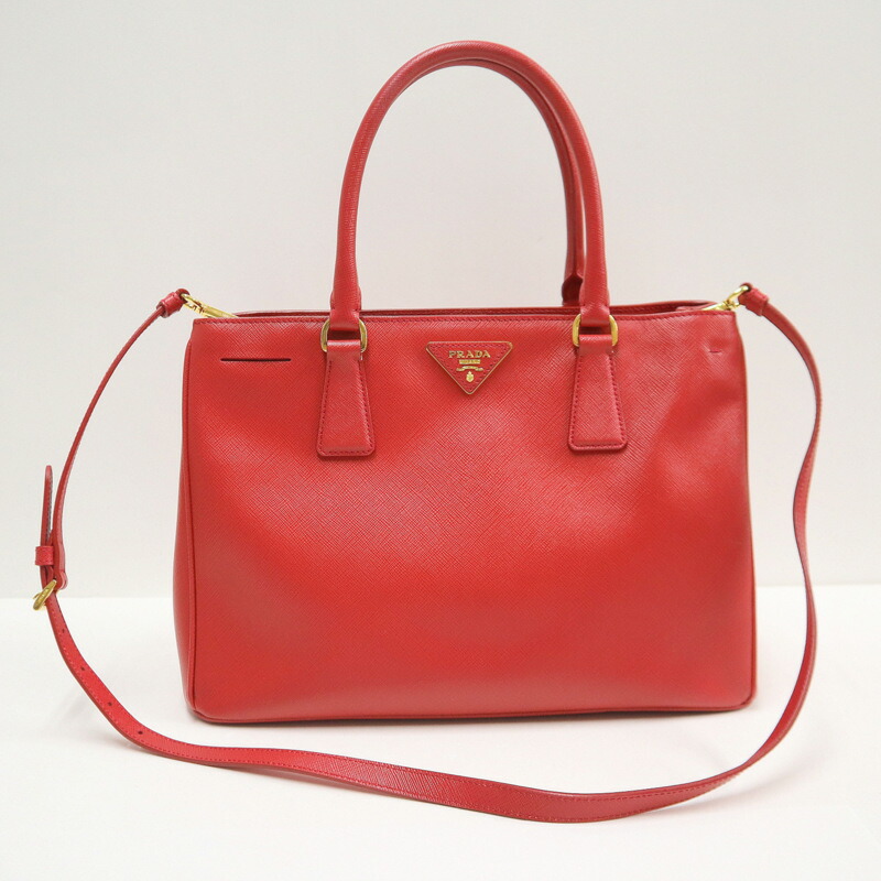 PRADA ハンドバッグ ベージュ/レッド PRADA プラダ キャンバスレザーバッグ ショルダーバッグ BN0080