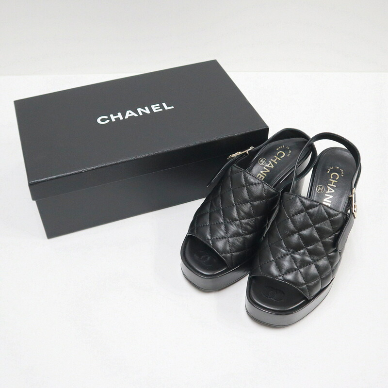 CHANEL シャネル　ブラック サテン サンダル　パンプス　37 2022年 秋冬 CHANEL シャネル サンダル スリングバック