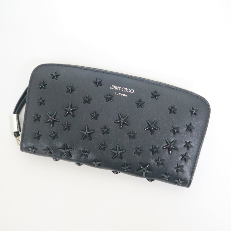 美品 JIMMY CHOO スタッズ ラウンドファスナー 長財布 グレー JIMMY CHOO ジミーチュウ 財布 長財布 ラウンドファスナー