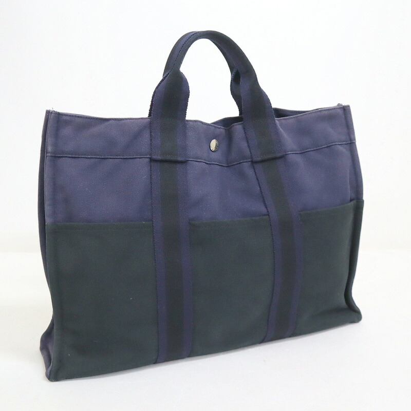 HERMES エルメスフールトゥ PMトートバッグ ネイビーブラウン HERMES
