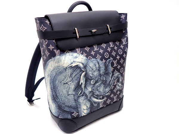 楽天市場 プレゼントにも Louis Vuitton ルイヴィトン モノグラム サバンナ スティーマー バックパック M アンクル ネイビー ゾウ レア イラスト ジェイク アンド ディノス チャップマン リュックサック メンズ k0157 中古