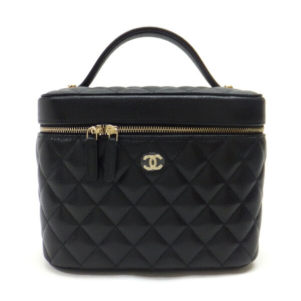 CHANEL ブラックレザー　バニティ CHANEL シャネル バニティバッグ ビコローレ レザー ブラック
