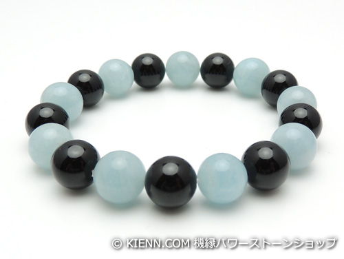 パワーストーンブレスレット アクアマリンAAAA(3月誕生日石)10ミリ オニキスAAAAA最高品質(8月誕生日石)10ミリ 復縁・恋愛運・魔除・厄除 [サイズ選べる][日本製][送料無料] (10850)