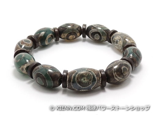 エスニックブレスレット・アジアンパワーストーン(メンズ) 西蔵天珠(三眼)AAAAナツメ玉14粍 ココナツ名取り草8粍 金運 ワンカラーブレス [大きさ選べる][日本製][貨物輸送無料] (11235)