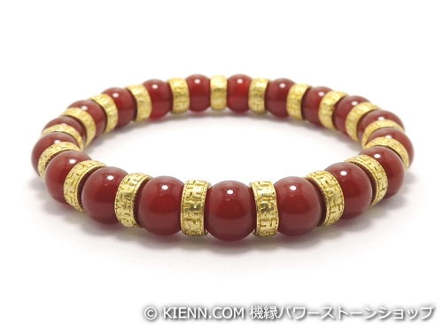 エスニックブレスレット・アジアンパワーストーン レッドアゲートAAAA8粍 西蔵アロイ(純金管楽器 金管楽器卍まんじロンデル)吉祥万徳8粍 魔除・厄除 [大きさ選べる][日本製][貨物輸送無料] (11800)