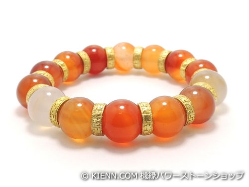 エスニックブレスレット・アジアンパワーストーン カーネリアンAAAA(7月誕生日石)12ミリ チベット合金(純黄銅 真鍮卍まんじロンデル)吉祥万徳10ミリ 魔除・厄除 [サイズ選べる][日本製][送料無料] (11804)