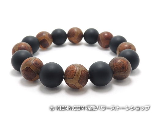 エスニックブレスレット・アジアンパワーストーン(メンズ) チベット天珠(紅朱砂亀甲)AAAA12ミリ オニキス(つや消し)AAAA(8月誕生日石)12ミリ 仕事運・金運 [サイズ選べる][日本製][送料無料] (11961)