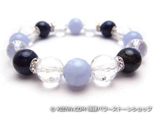 パワーストーンブレスレット ラピスラズリAAAA(9月誕生日石)10ミリ クリスタル(水晶)(128面カット)AAAA(4月誕生日石)10ミリ ブルーレースアゲートAAAA10ミリ 開運・魔除・厄除 [サイズ選べる][日本製][送料無料] (10510)｜機縁パワーストーンショップ