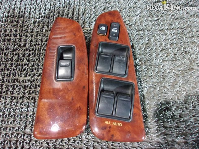 【中古】JZS171 クラウン 純正 ノーマル フロント ウインドウスイッチ ウッド調 左右 74240-30130 74230-30150 / 4KS10-092