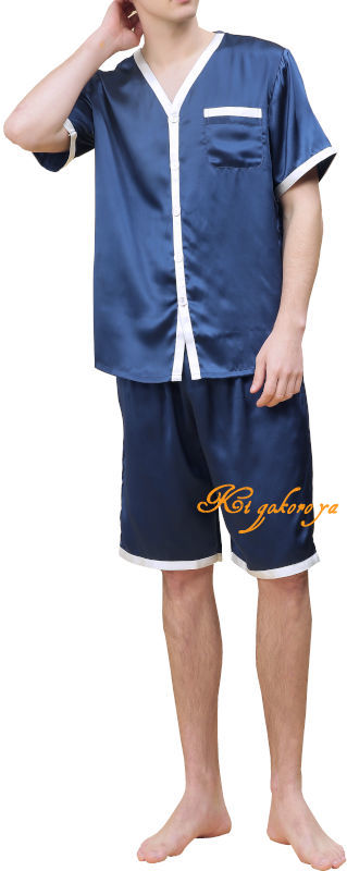 【ＸＬ・ＸＸＬ】シルク パジャマ メンズ シルク16.5匁100％ 半袖 夏用 半ズボン 【 無地 】 紺色 ネイビー 絹100% 紳士 【 送料無料 】 父の日 敬老の日 プレゼント ギフト 【 smtb-KD 】 【 楽ギフ_包装選択 】 対応 【 RCP 】｜シルク専門店【きごころ屋】