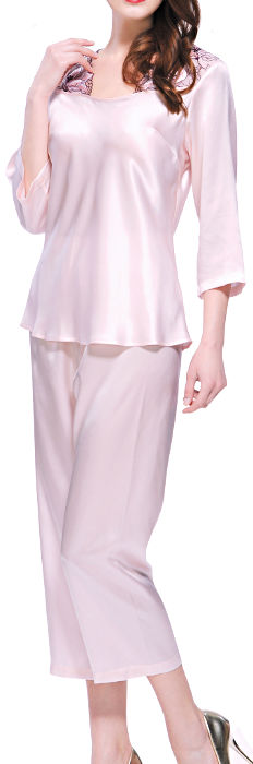 【L】シルク パジャマ レディース 19匁シルク100% 半袖 夏用 ( ピンク ) 【 花レース & 無地 】 19 匁絹100% 【 送料無料 】 母の日 敬老の日 プレゼント ギフト 【 smtb-KD 】 【 楽ギフ_包装選択 】 対応 【 RCP 】|シルク専門店【きごころ屋】