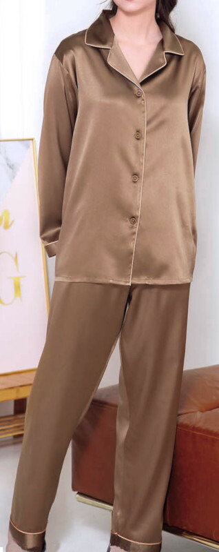 爆売り 19匁シルク100 パジャマ 長袖レディース 長袖 無地 茶色 ブラウン サテン ルームウェアll母の日 敬老の日 プレゼント ギフト Smtb Kd あす楽対応 Rcp W 激安単価で Butterflyresidence Com