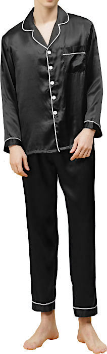 【L/XL】シルク パジャマ メンズ 長袖 16.5匁シルク100% 冬用 無地 黒色ブラック 絹100% サテン 寝巻 ナイトウェアー ルームウェア 【 送料無料 】 父の日 敬老の日 プレゼント ギフト 対応|シルク専門店【きごころ屋】