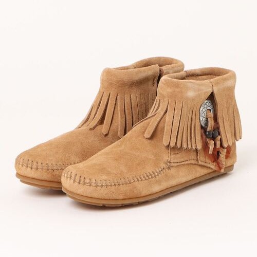 【Minnetonka】フリンジ付きバックジップブーツ ブラウン【292】 Minnetonka フリンジ付きバックジップブーツ ブラウン 292