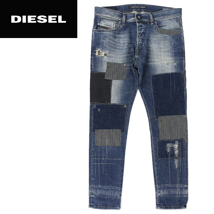 円高還元 ズボン パンツ ヴィンテージ加工 メンズ クラッシュ加工 ディーゼル Diesel パッチワーク メーカー希望小売価格154 000円 パンツ Tepphar W28 34 L30 ミディアムインディゴ Die M P 711 デニム ジーンズ スリムキャロット ストレッチ