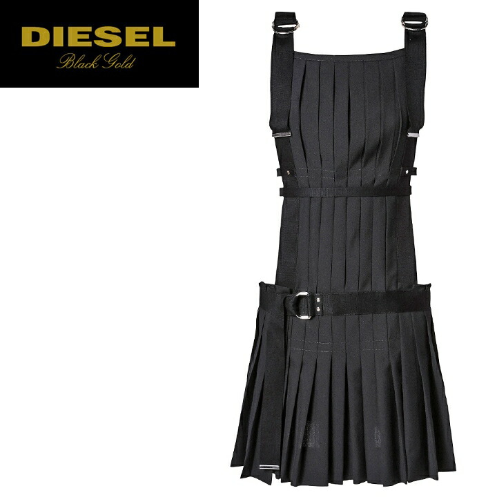 レディースファッション ワンピース ブラックゴールド ディーゼル Gold Black Diesel レディース プリーツ メーカー希望小売価格101 0円 オーバーオールスカート Datarios サイズ36 40 ブラック Die L T A8 623 ミニ丈 ベルト装飾 希少