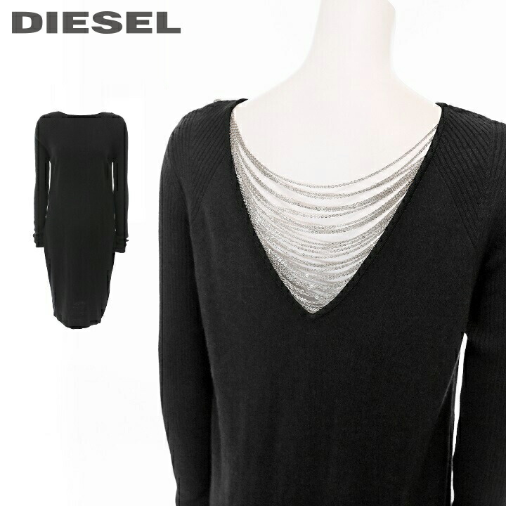 【楽天市場】★diesel ディーゼル レディース★カシミヤ混 ウール混 バックシャンチェーン サイドスリット 長袖 膝上丈 ニットワンピース