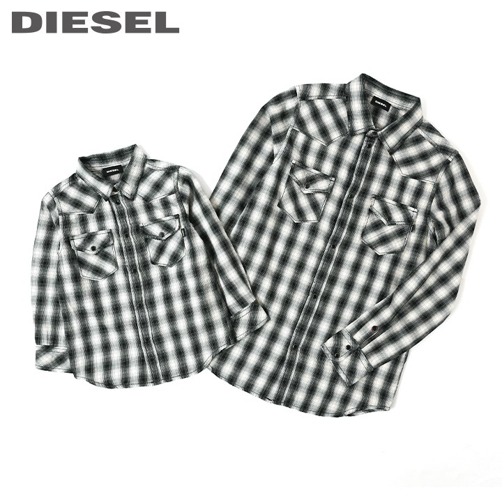 DIESEL KID ディーゼルキッズ ジュニア ボーイ ヴィンテージダメージ加工 チェック柄 子ども服 男の子 長袖コットン