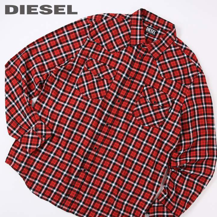 ■DIESEL ディーゼル メンズ■チェック柄 コットン 長袖フランネルシャツ【S-EAST-LONG-CHK-B】【サイズXS・XXL】【レッドチェック】die-m-t-e8-254 《メーカー希望小売価格23,100円》