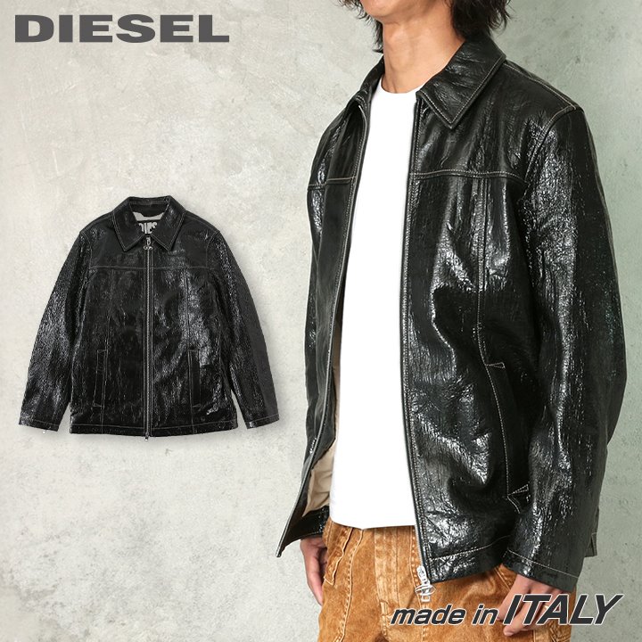 美品 ディーゼル レザージャケット ジップアップ カウレザー DIESEL ディーゼル レザージャケット メンズ 牛革 本革 オーバル