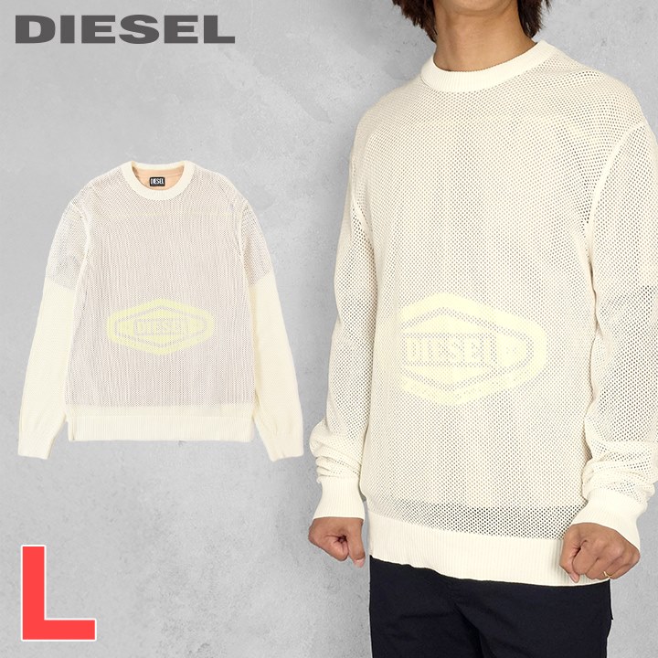 DIESEL - 未使用・タグ付き　ディーゼル　新作 Dロゴ　シアー　レイヤードニット イエローM DIESEL - 未使用・タグ付き ディーゼル 新作 Dロゴ シアー