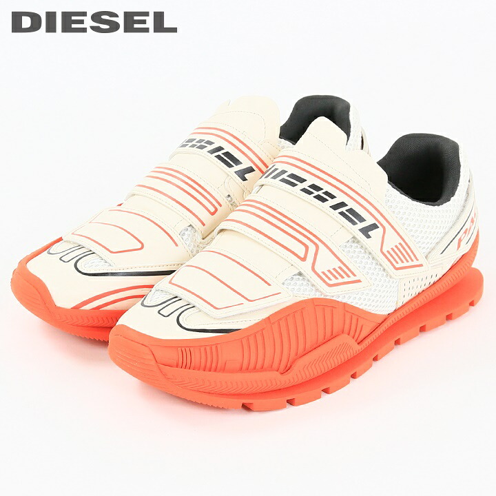 ■DIESEL ディーゼル メンズ■メッシュアッパー ベルクロストラップ ローカットスニーカー 靴【S-PENDHIO LC】【日本サイズ25.5～28.0】【アイボリー×オレンジ】die-m-k-f4-k3f 《メーカー希望小売価格47,300円》
