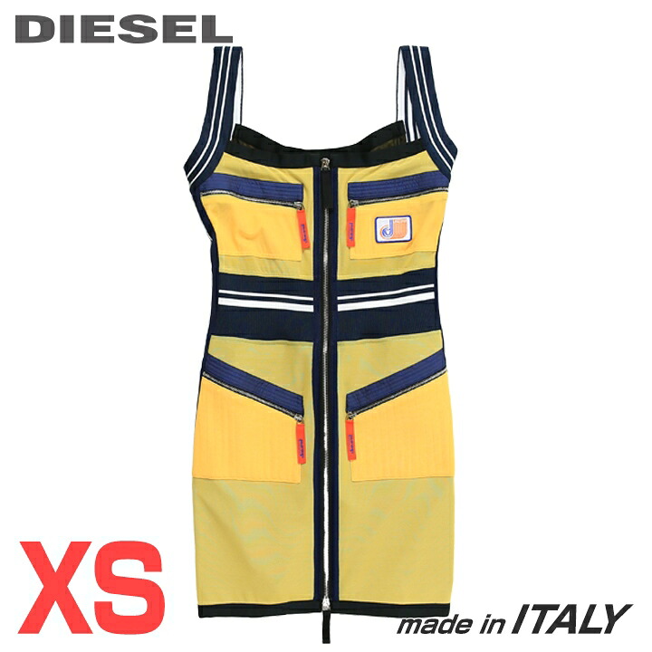 ★DIESEL ディーゼル レディース★ジャガードラベル 対比色合い か細い相応う 伸ばすこと ノースリーブミニワンピースドレス【D-MESHER】【大いさXS】【黄色】die-l-t-f4-6h7 《製造会社願望すること受け売り通貨価値165,000円》