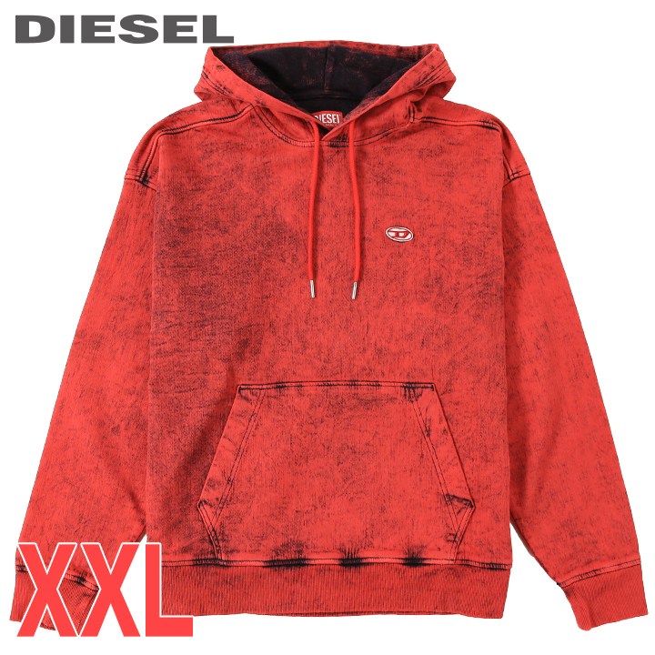 ■DIESEL ディーゼル メンズ■オーバルDロゴ オーバーダイ加工 ルーズフィット ジョグジーンズ プルオーバー スウェットパーカー【D-UM-RIB-NE-FS】【サイズXXL】【レッド】die-m-t-f8-545 《メーカー希望小売価格66,000円》