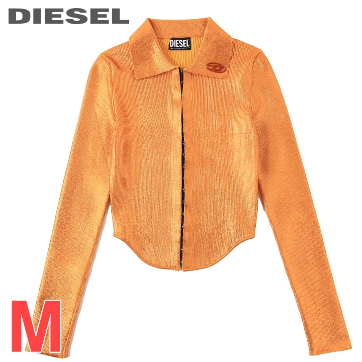 ★DIESEL ディーゼル レディース★オーバルDロゴタイプ メタリックコーティング産業 タイトフィット 長袖編み物プルオーバー【M-ARGE】【大きさM】【オレンジ色】die-l-t-f8-37k 《製造業者願望すること受け売り通貨価値97,900円》