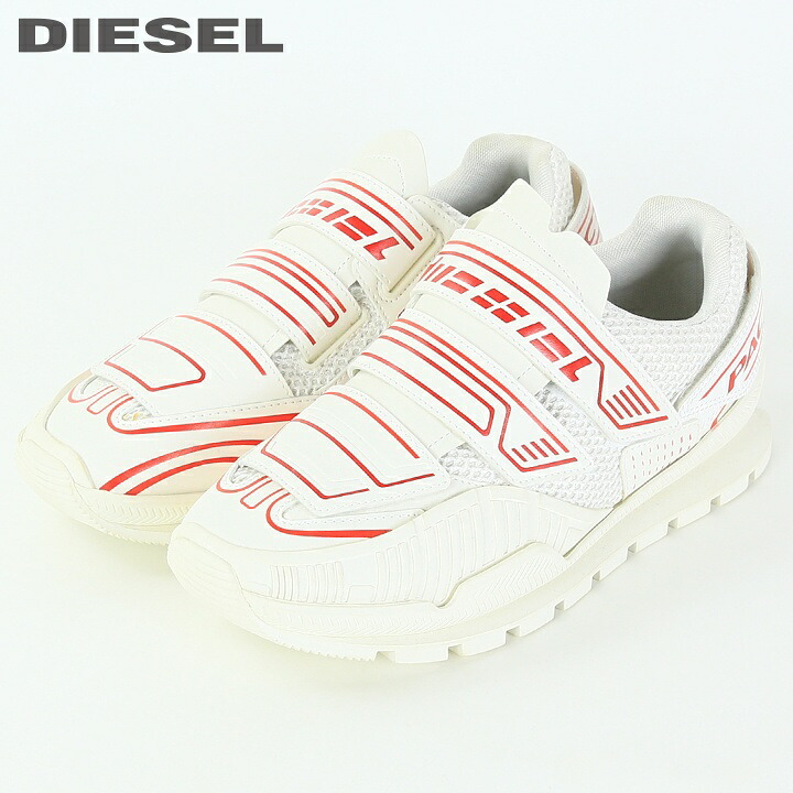 ■DIESEL ディーゼル メンズ■メッシュアッパー ベルクロストラップ ローカットスニーカー 靴【S-PENDHIO LC】【日本サイズ25.5～28.5】【ホワイト×レッド】die-m-k-f8-23c 《_メーカー希望小売価格47,300円》