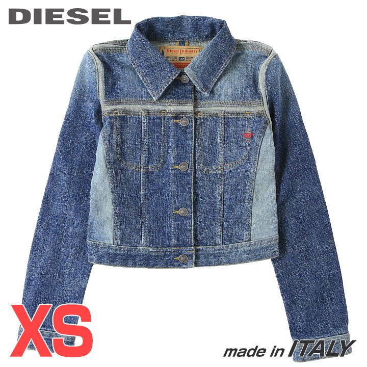 未使用級 DIESEL ジャケット デニムディティール 切替 ストレッチ 黒系 DIESEL ディーゼル デニムジャケット レディース コーティング