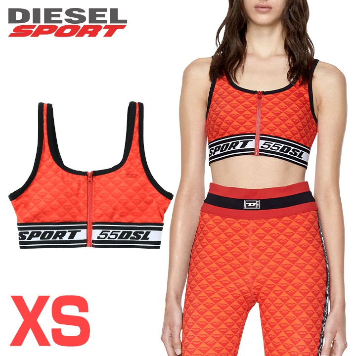 ★DIESEL SPORT ディーゼルスポーツ レディース★55DSL ロゴゴム フロントジップ スポーツブラ 下着【AWB-MOTIONNE-WT08】【サイズXS】【レッド】die-l-i-f8-840 《メーカー希望小売価格26,400円》