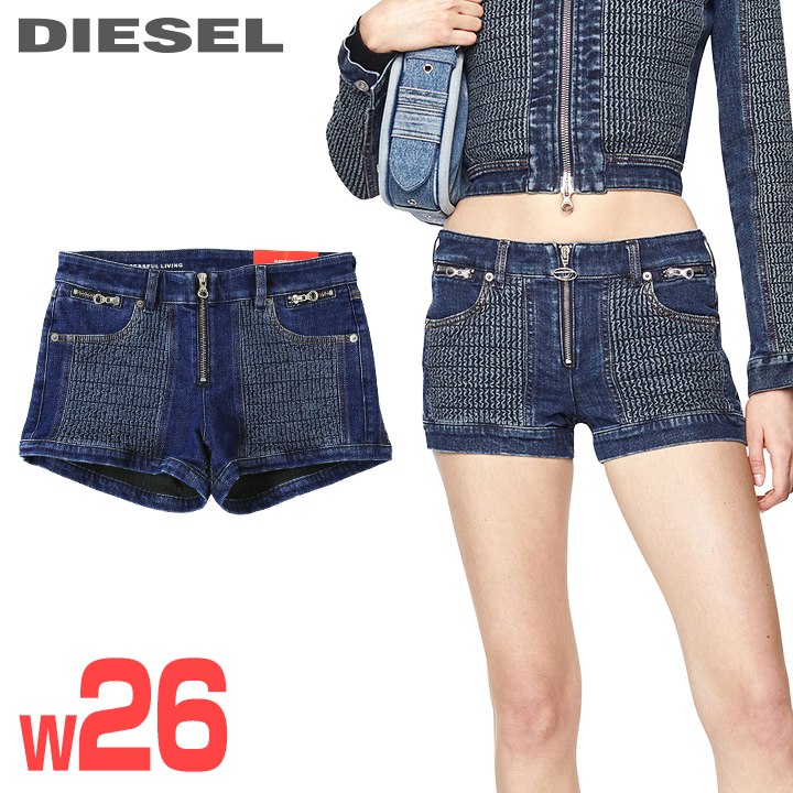 ★DIESEL ディーゼル レディース★スモッキングステッチ 美伸ばすこと デニム デニムショートパンツ【DE-VISION-SHORT-FS】【W26】【インディゴブルー】die-l-p-f8-6cp 《製造業者願望すること受け売り必要経費31,900円》