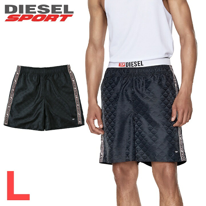 ■DIESEL SPORT ディーゼルスポーツ メンズ■55DSL ウエストゴム ドロスト サイドライン 薄手ショートパンツ【AMWB-STOUK-HT-08】【サイズL】【ブラック】die-m-p-f8-73r 《メーカー希望小売価格17,600円》