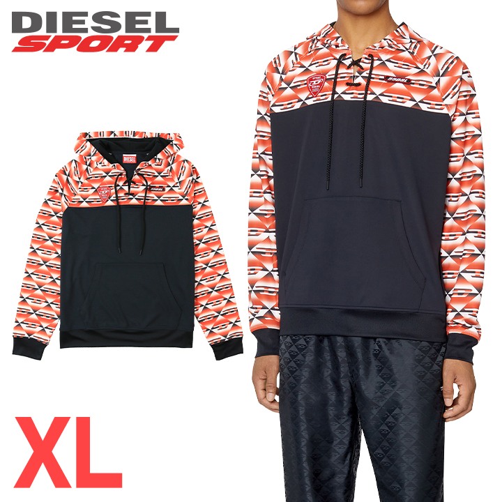 ■DIESEL SPORT ディーゼルスポーツ メンズ■55DSL 吸汗速乾 ジャージー素材 切替 スウェットパーカー【AMST-ZONNIE-HT20】【サイズXL】【ブラック×レッド】die-m-t-f8-75v 《メーカー希望小売価格35,200円》