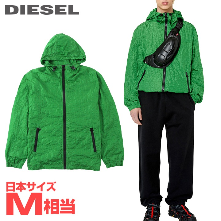 ■DIESEL ディーゼル メンズ■モノグラムデザイン オーバルDロゴジッププル メッシュ裏地 ナイロンジャケット【J-WARRET-MON】【サイズ46】(M相当)【グリーン】die-m-o-g4-01j 《メーカー希望小売価格82,500円》