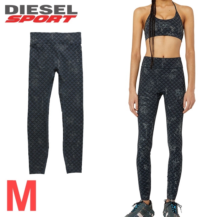 ★DIESEL SPORT ディーゼルスポーツ レディース★モノグラムモチーフ 吸湿速乾 リフレクトプリント トレーニング ヨガ レギンスパンツ【AWSB-JONAS-WT41】【サイズM】【ブラック】die-l-p-g4-616 《メーカー希望小売価格31,900円》