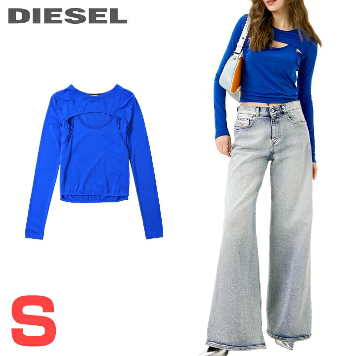 ★DIESEL ディーゼル レディース★ワンポイントロゴタイプ刺しゅう 花の冠yd 伸ばすこと 長袖ジャージーカットソー【T-OLAY】【大きさS】【青色】die-l-t-g4-281 《製造業者願望すること受け売り通貨価値31,900円》
