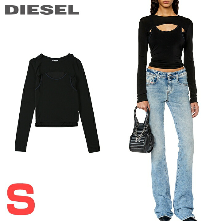 ★DIESEL ディーゼル レディース★ワンポイントロゴタイプ刺しゅう 花の冠yd 伸ばすこと 長袖ジャージーカットソー【T-OLAY】【大いさS】【黒いこと】die-l-t-g4-285 《製造会社願望すること受け売り通貨価値31,900円》