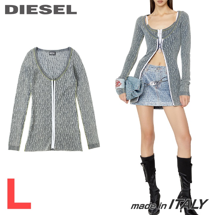 ★DIESEL ディーゼル レディース★モノグラム ストーンウォッシュ加工 長袖 ニットカーディガン【M-ERCILLA-CARD】【サイズL】【ブルー系】die-l-t-g4-2c2 《メーカー希望小売価格83,600円》|BRAND OUTLET キイロヤドゥーエ