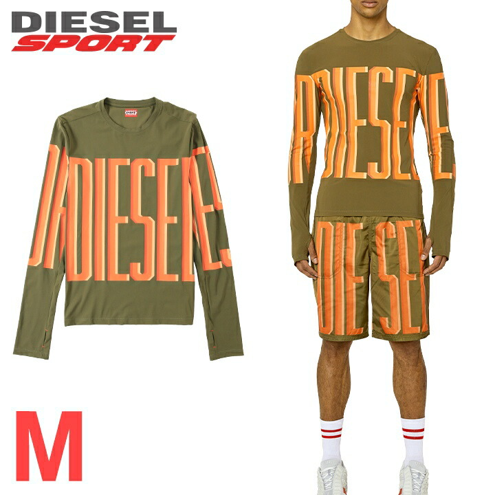 ■DIESEL SPORT ディーゼルスポーツ メンズ■ロゴプリント 吸汗速乾 トレーニング 長袖Tシャツ カットソー【AMTEE-LAUREN-WT17】【サイズM】【カーキオリーブ×オレンジ】die-m-t-g4-556 《メーカー希望小売価格23,100円》